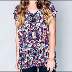 Show Me Your Mumu Carter tunic Sleeping Beauty Purple Pink Floral V Neck Top XS